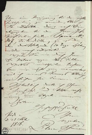 Brief von Clara Schumann an Eberhard Peters : Brief von Clara Schumann an Eberhard Peters. P?, 21.02.1856. Seite 2. Dresden: SLUB Mscr.Dresd.App.232,181q