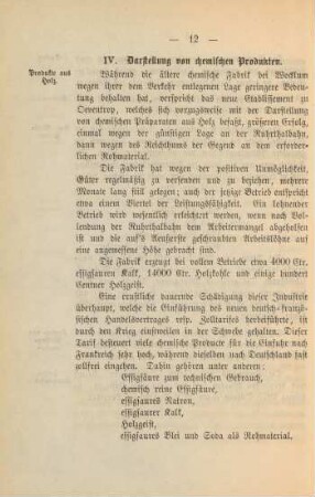 IV. Darstellung von chemischen Produkten.