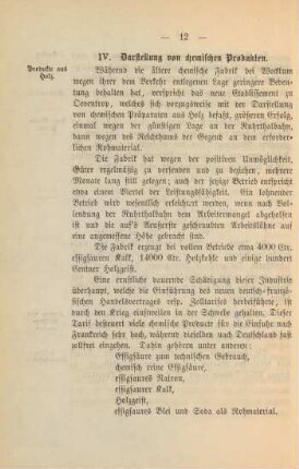 IV. Darstellung von chemischen Produkten.