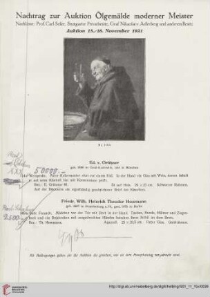 Nachtrag zur Auktion Ölgemälde moderner Meister (Nr. 114a-149a)