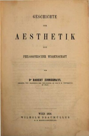 Aesthetik, 1. Geschichte der Aesthetik als philosophischer Wissenschaft