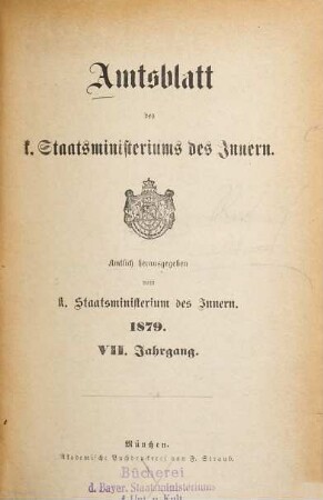 Amtsblatt des Königlichen Staatsministeriums des Innern. 7. 1879