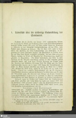 1. Uebersicht über die seitherige Entwicklung des Seminares