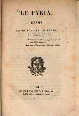 Le paria : Drame en un acte et en prose