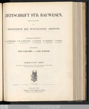 1885: Zeitschrift für Bauwesen