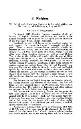 Edinburgh Vacation Courses to be held within the University of Edinburgh, August 1912 : [H. Nachtrag]