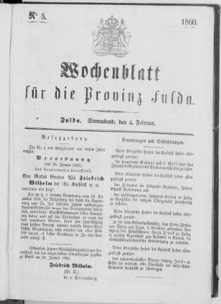 Nr. 5, Ausgabe vom 4. Februar 1860