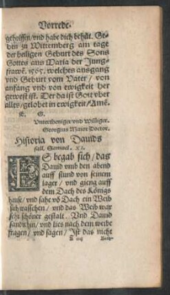 Historia von Davids fall. Samuel. XI.