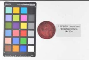 Siegler: Erwitte, Gericht Überlieferungsart: Original. Stoff: Wachs Farbe: rot Form: rund. Durchmesser: Art: Typ: Umschrift: SIGILLVM IVDICII ERVITENSIS
