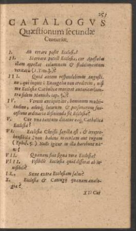 Catalogus Quaestionum secundae Centuriae.