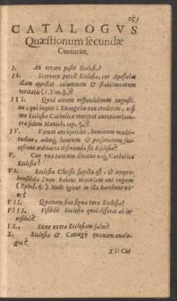 Catalogus Quaestionum secundae Centuriae.