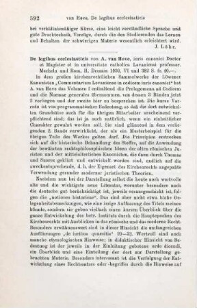 592-593 [Rezension] Van Hove, Alphonse, De legibus ecclesiasticis