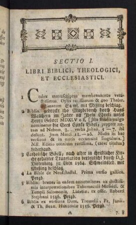 1-74, Sectio I. Libri Theologici, et Ecclesiastici