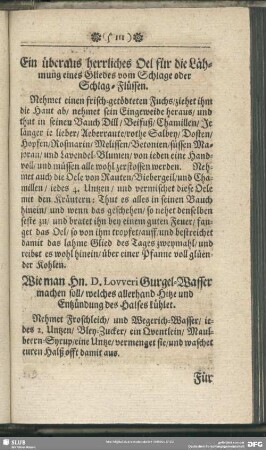 Ein überaus herrliches Oel für die Lähmung eines Gliedes vom Schlage oder Schlag-Flüssen