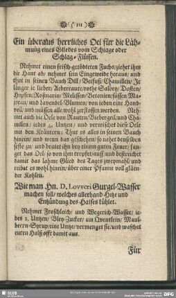 Ein überaus herrliches Oel für die Lähmung eines Gliedes vom Schlage oder Schlag-Flüssen