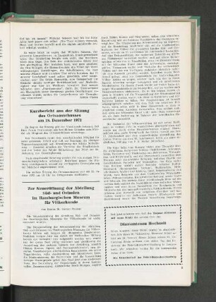 Kurzbericht aus der Sitzung des Ortsausschusses am 18. Dezember 1972