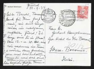 Brief von Martin Bodmer an Margarete Hauptmann