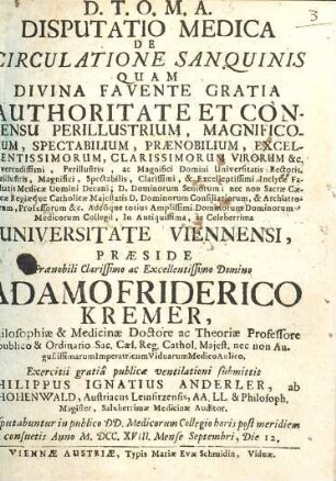 Disputatio Medica De Circulatione Sanquinis