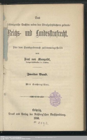 2: Das im Königreiche Sachsen neben den Strafgesetzbüchern geldende Reichs- und Landesstrafrecht