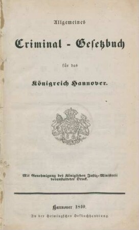 Allgemeines Criminal-Gesetzbuch für das Königreich Hannover