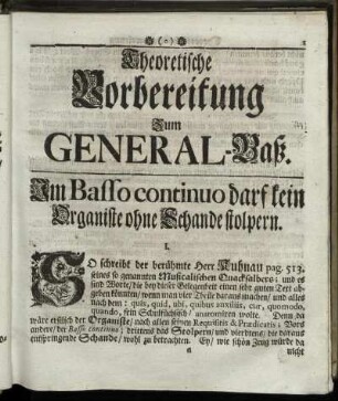 Theoretische Vorbereitung Zum General-Baß.