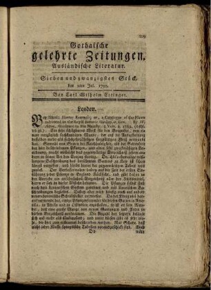 Sieben und zwanzigstes Stück, den 2ten Jul. 1790.