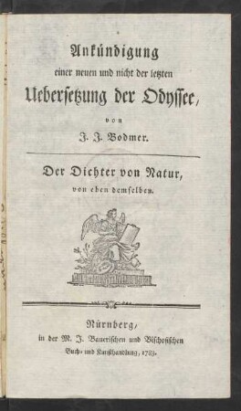 Ankündigung einer neuen und nicht letzten Uebersetzung der Odyssee
