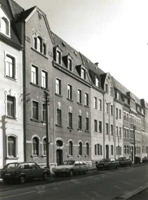 Freiberg (Sachsen), Dammstraße 31 und 32. Wohnhäuser (1907, um 1900). Straßenansicht