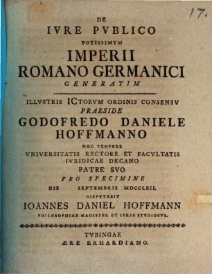 De Ivre Pvblico Potissimvm Imperii Romano Germanici Generatim