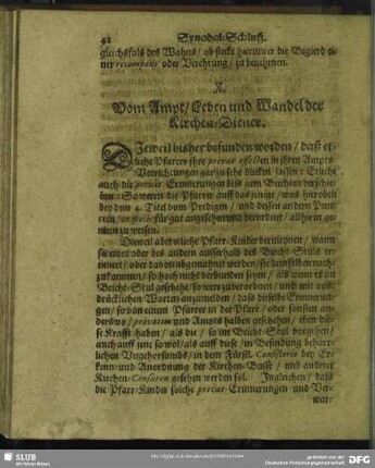 X. Vom Ampt, Leben und Wandel der Kirchen-Diener