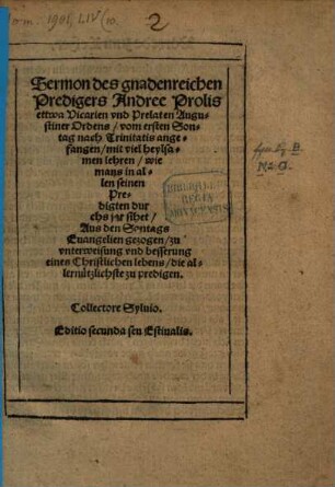 Sermon des gnadenreichen Predigers Andree Prolis Vicarien ... vom ersten Sontag nach Trinitatis angefangen