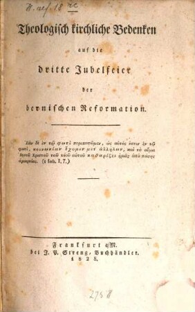 Theologisch kirchliche Bedenken auf die dritte Jubelfeier der bernischen Reformation