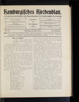 Nr. 15. Hamburg, 13. April 1913. 10. Jahrgang.