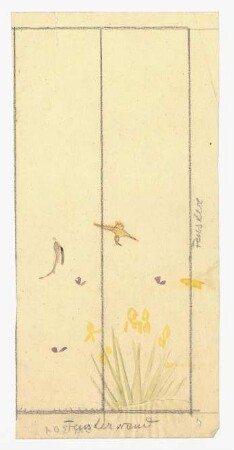 Studie zu einer Wandfüllung : Zweiteilige Wandverkleidung mit floralen Motiven gefüllt; handschriftliche Anmerkungen