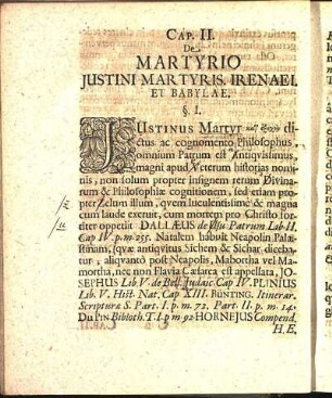 Cap. II. De Martyrio Justini Martyris. Irenaei. Et Babylae.