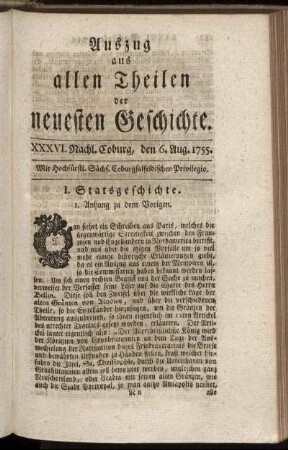 XXXVI. Nachl. Coburg, den 6. Aug. [Sept.] 1755.