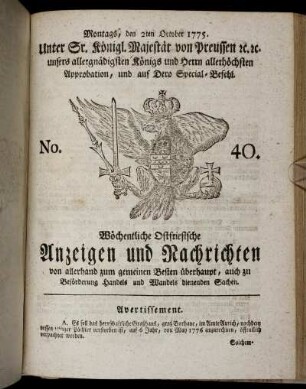 No. 40. Montags, den 2ten October 1775
