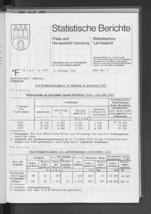 Die Hochbautätigkeit in Hamburg im November 1975 : Lfd. Nr. 3