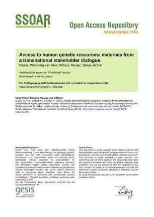 Access to human genetic resources: materials from a transnational stakeholder dialogue