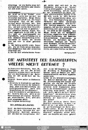 Die Mitarbeit der Basisgruppen wieder nicht gefragt?