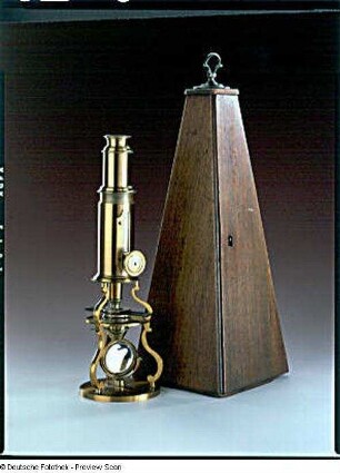 Tragekästchen für ein Mikroskop : Mikroskop mit Tragekästchen (um 1750; Fr. Harris & Sohn)
