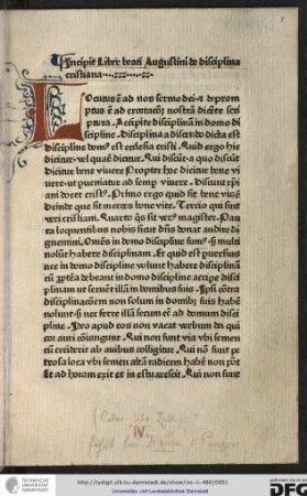 Incipit liber beati Augustini episcopi de disciplina christiana.