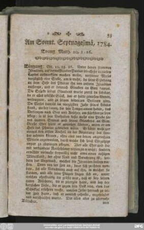 Am Sonnt. Septuagesimä, 1784. Evang Matth. 20, 1 - 16.