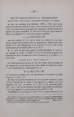 SUR LES CERCLES RADICAUX ET ANTIRADICAUX.
