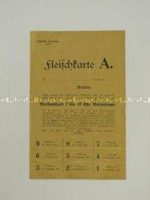 Fleischkarte der Gemeinde Hemelingen vom September 1916