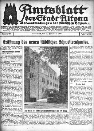 Eröffnung des neuen städtischen Schwesternhauses.