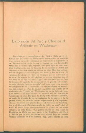 La posición del Perú y Chile en el arbitraje en Washington