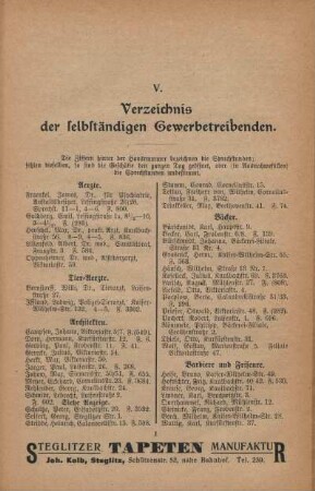 V. Verzeichnis der selbständigen Gewerbetreibenden