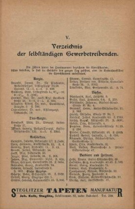 V. Verzeichnis der selbständigen Gewerbetreibenden