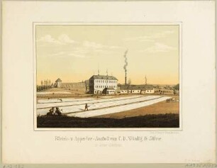Die Bleich- und Appretur Fabrik (Veredelung von Stoffen) von C. D. Wäntig und Söhne in Großschönau, aus dem "Album der sächsischen Industrie …", Bd. 1, 1856